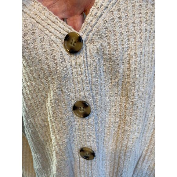 Pink Republic Top Botton Down Tie-Front Thermal V-Neck Cardigan Biege Size Med - Picture 6 of 9